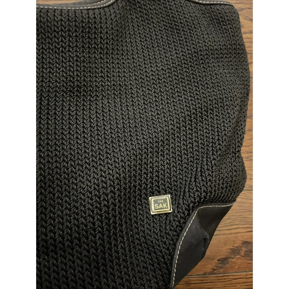 The Sak Black Crochet Shoulder Bag Purse with Leather Strap